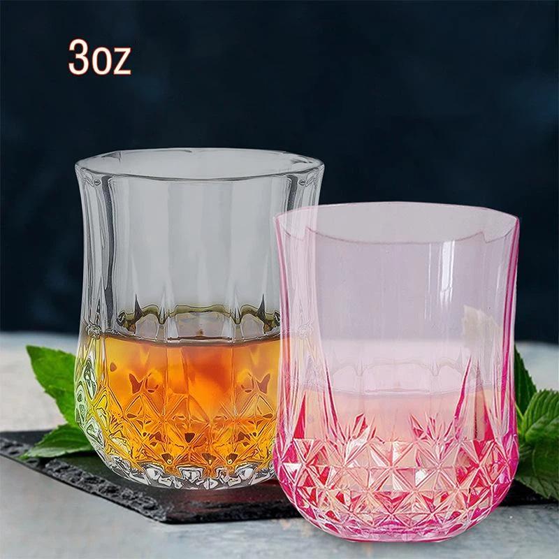 Diamond Textured Liquor Glass Set 6Pcs 90ml Retro European Style Stripe Plastic Cups for Daily Use Home Bar Holiday Party
