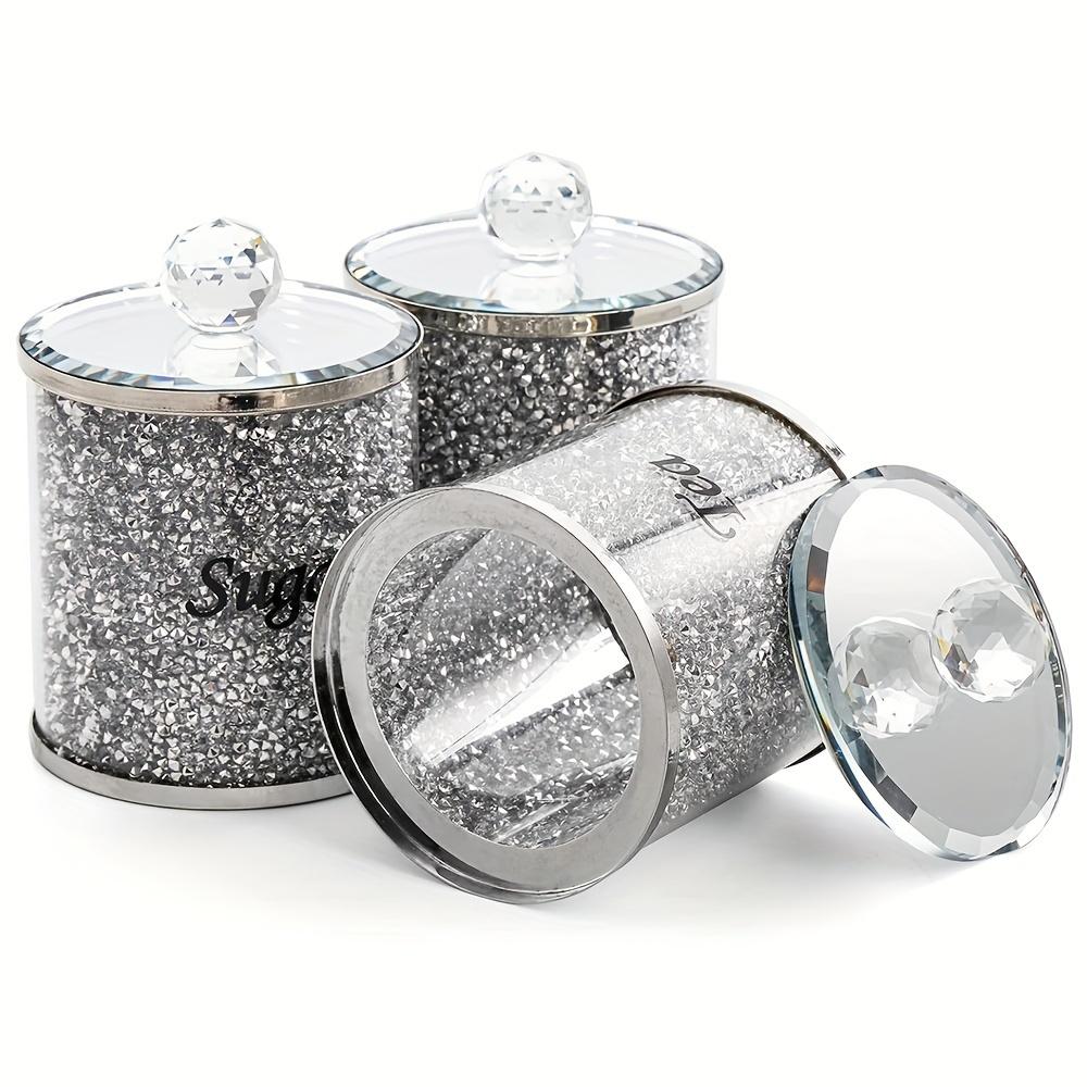 3ks 1 sady nádob na kávu lesklé skleněné diamantové dózy vhodné na cukr káva čaj Luxusní sada úložných nádob ve stylu diamantu s ozdobným víkem