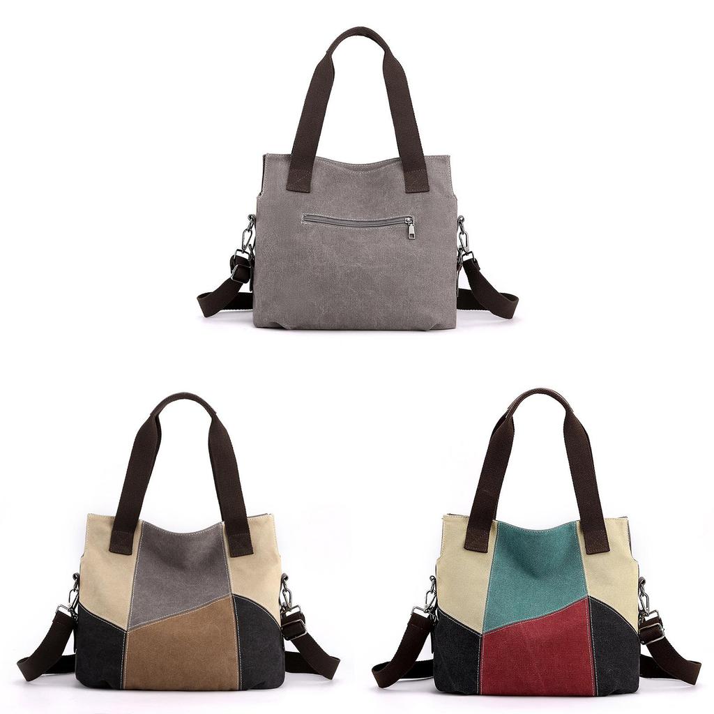 Canvas-Tragetasche für Damen mit Colorblock-Design und mehreren Taschen für den täglichen Gebrauch