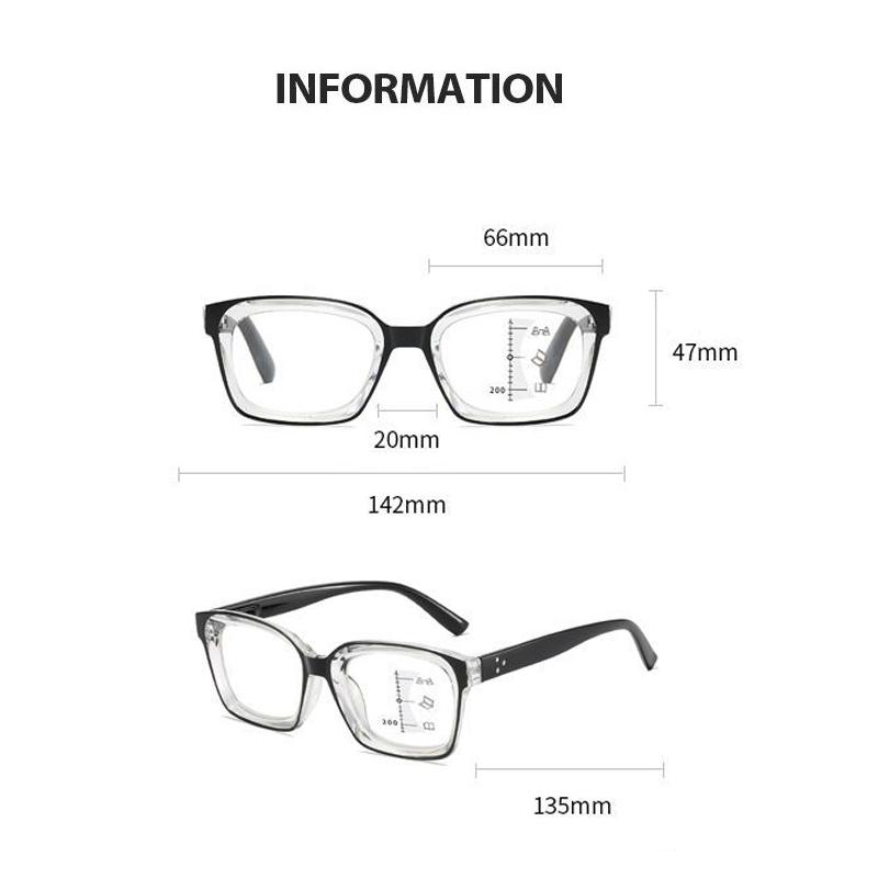 Pochromic Multifocal Reading Glasses for Women Men Suqare Frame Progressive Presbyopia Glasses Ultralight Anti-UV Presbyopia