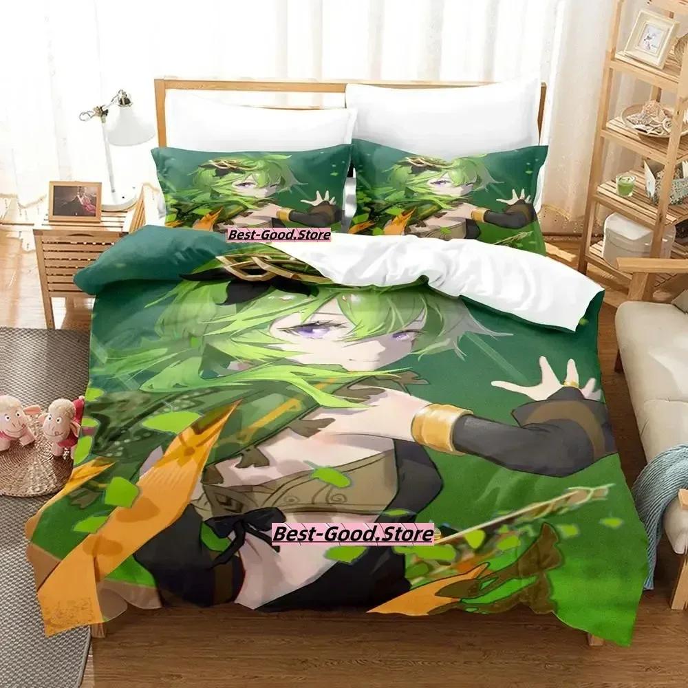 2023 New Game Collei Genshin Impact Bedding Set Cartoon Anime Three-piece Set Adult Kid Bedroom Duvetcover Sets 3D Kawaii Girl