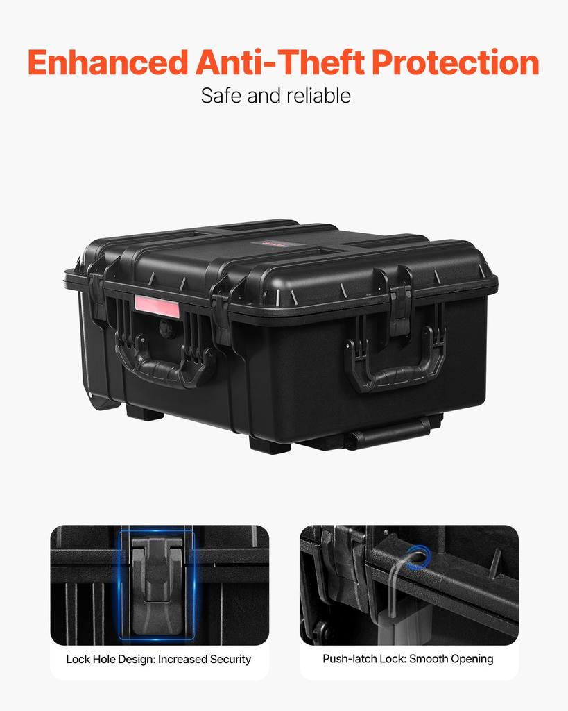 VEVOR 2.5 Cu.ft Weatherproof Hard Case, Waterproof Hard Case with Rolling Wheels and Retractable Pull Handle
