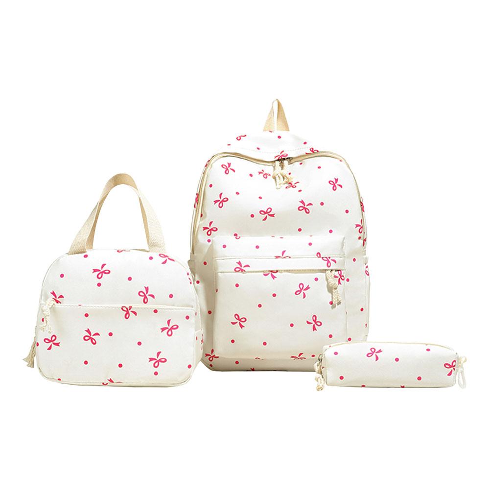 3Pcs Simple Backpack Set with Handbag & Pencil Case All-Match School Bag Bowknot Printed Cute Bowknot Backpack Trip Backpack