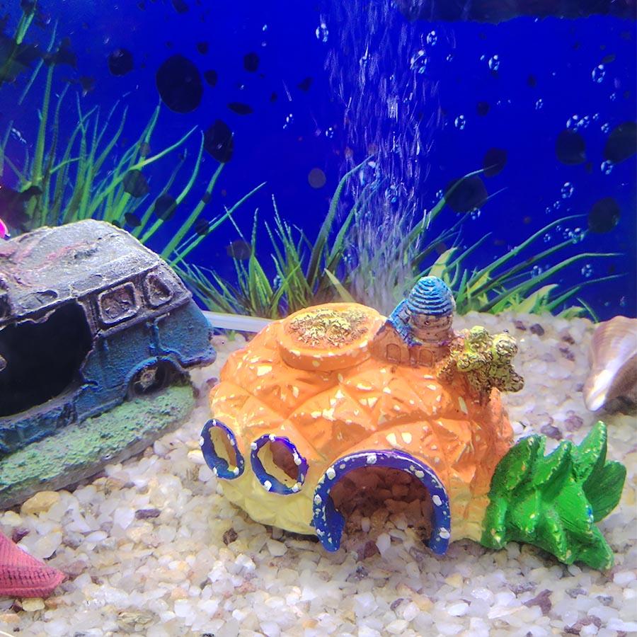 Aquarium Decoration Fish Tank Ornament Cartoon Pineapple Shape House Fish Hideout Shelter House Fish Tank Aquarium Accessories