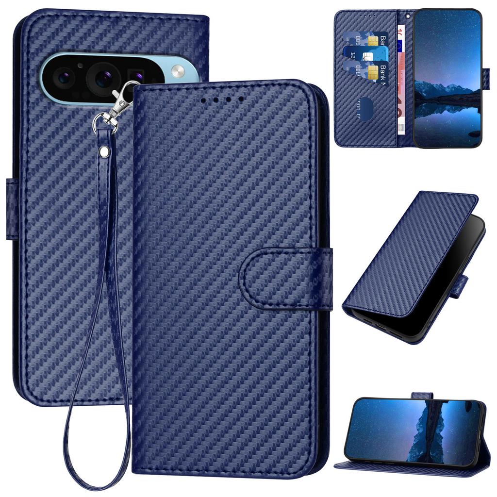 YX0070 For Google Pixel 9 Pro XL Case Carbon Fiber Texture Folio Flip Leather Phone Cover