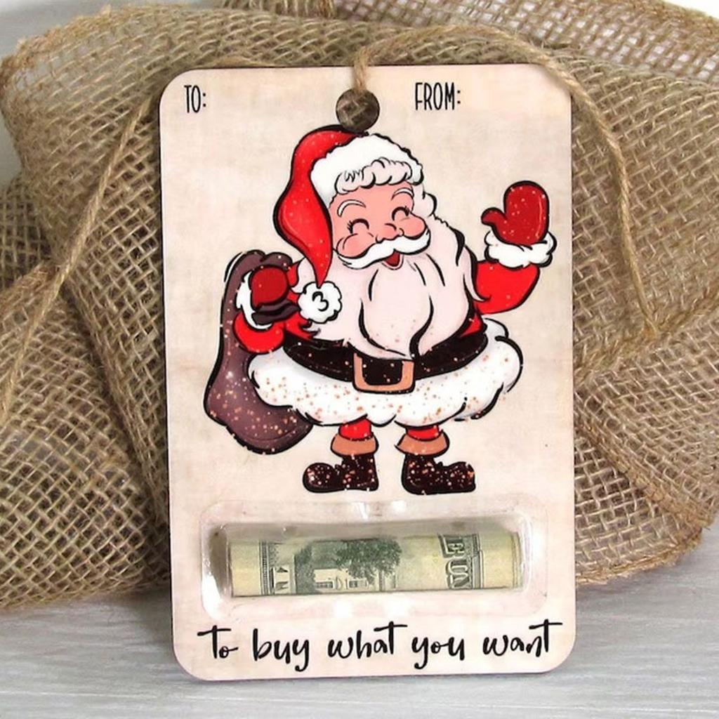 Wood Christmas Money Holder Festive Money Clip Ornament Wallet Pendant Decor for Tree Decoration Holiday Party Supplies