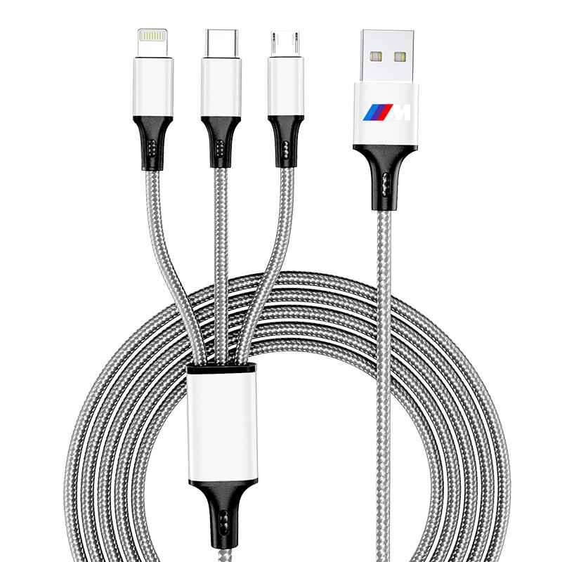 3 In 1 Type C Lightning Micro USB M LOGO EmblemCar Fast Charging Cable for BMW X7 X3 X4 X5 X6 3 4 5 6 7 Series Z4 M M3 M5 M6 E38 E39 E46 E53 E60 E61