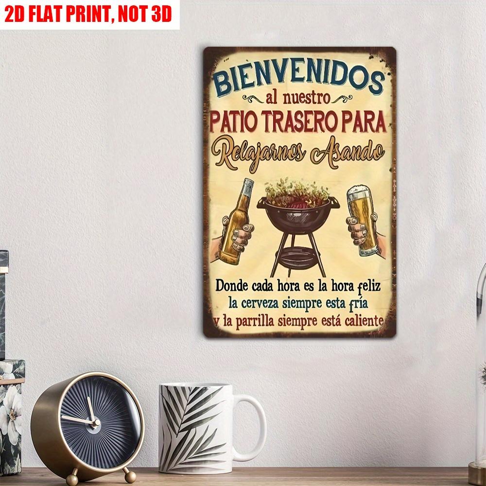 Vintage Metal Sign "Bienvenidos Al Nuestro Patio Trasero" - Rustic BBQ Welcome Wall Art, Durable Metal Plaque with Spanish Greet