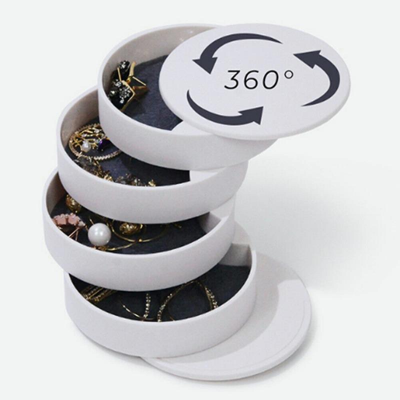 Rotating Jewelry Box 4 Tier Storage Case Earring Bracelet Rings Girl Gifts Necklace Organizer