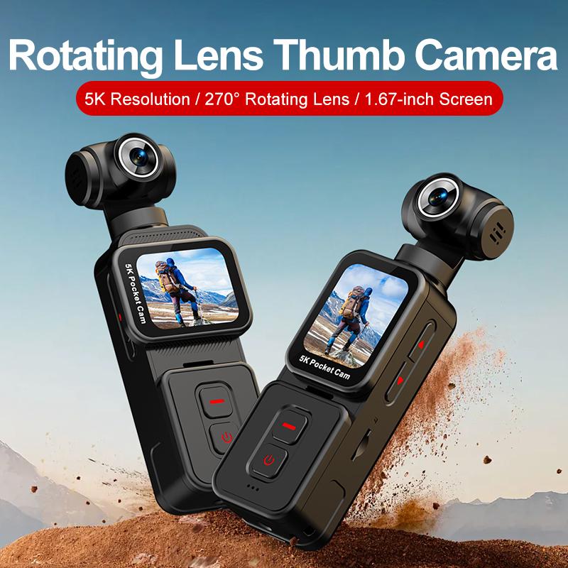 5K Ultra Clear Handheld Action Camera 1.69-inch Face Recognition Automatic 270°Rotating Lens Follow Shot Sports Thumb Camera