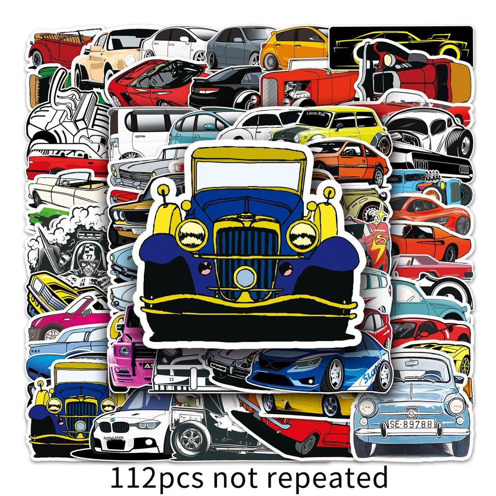 112 Waterproof Cartoon Car Stickers for Tablets, Scooters, Motorcycles, and Suitcases