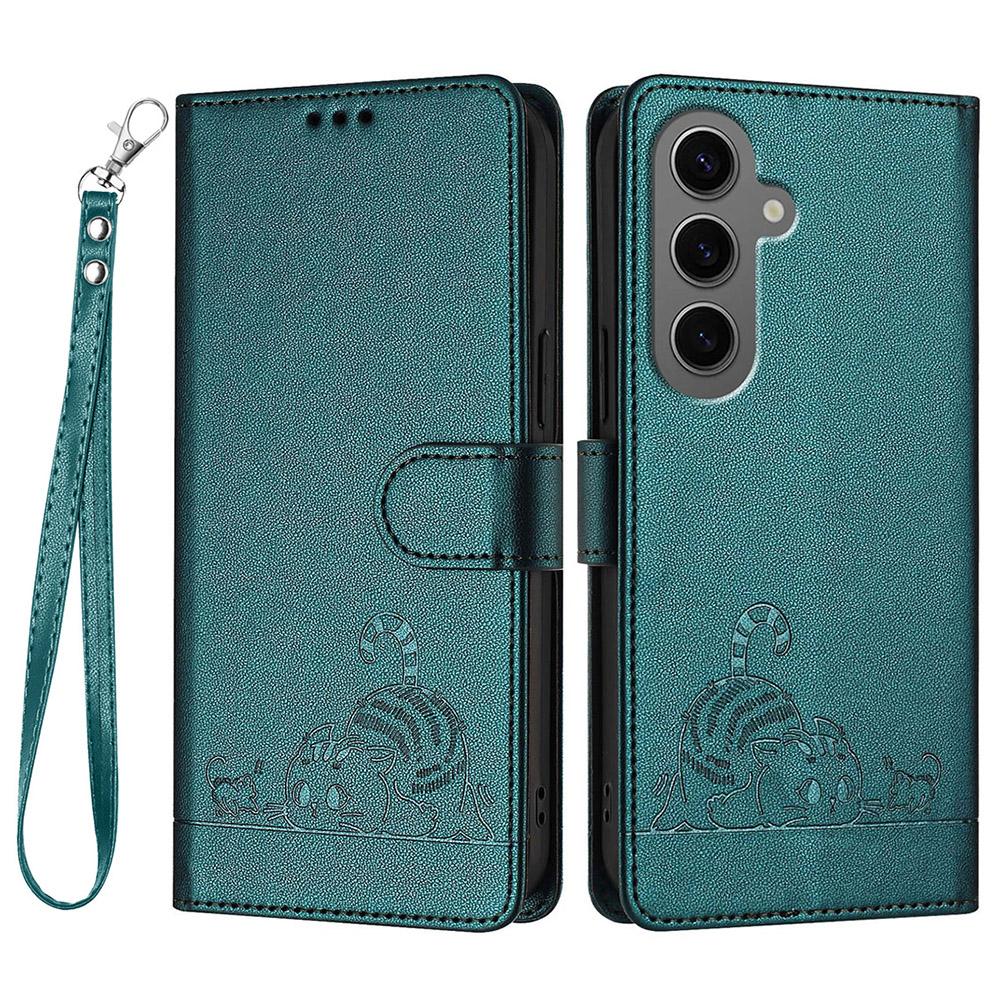 Für Samsung Galaxy S24+ Hülle mit Trageband RFID-Blockierendes Leder-Wallet Handyhülle Katze Maus Muster