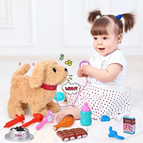 JoyGrow Pretend Play Set, Walk with Your Dog, Moving Plush Toy with Sound, Robot Dog, Pet Care Kit, Doctor Play Toy, Feeding, Educational Toy, Develop