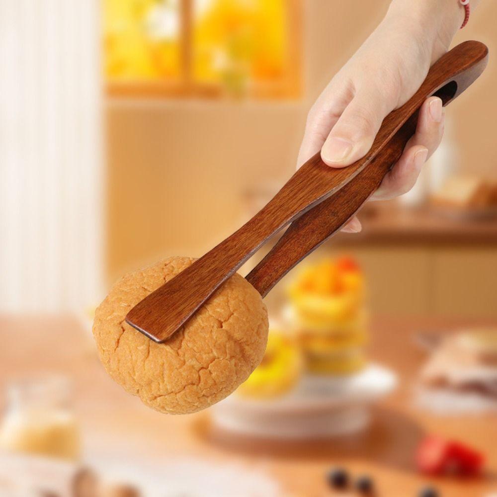 Wooden Kitchen Tongs Salad Bacon Steak Bread Clips Pastry Clamp Kitchen Utensil Food BBQ Tool