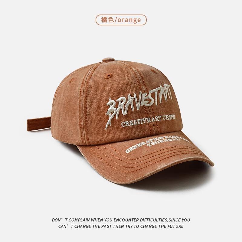 Baseball Cap Women's Retro Washed Cotton Hat Spring and Summer Sunshade Versatile Tide Brand Letter Embroidery Cap Tide