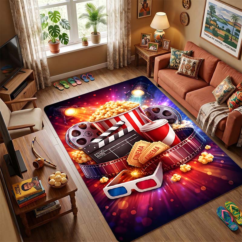Movies and Food Trending Culture Living Room Rug, Bedroom Rug, Bedside Rug,Machine Washable and Foldable for Storage