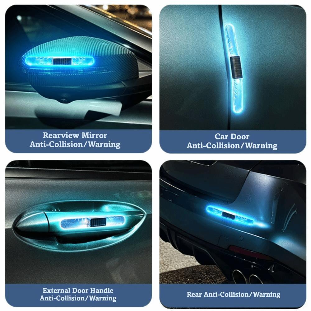 1pc Solar Powered Car Anti-collision Warning Light Door Handle Protector Car Decorations