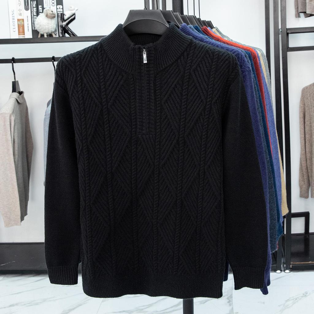 2025 Men's Fashionable Half-High Collar Zipper Jacquard Knit Sweater