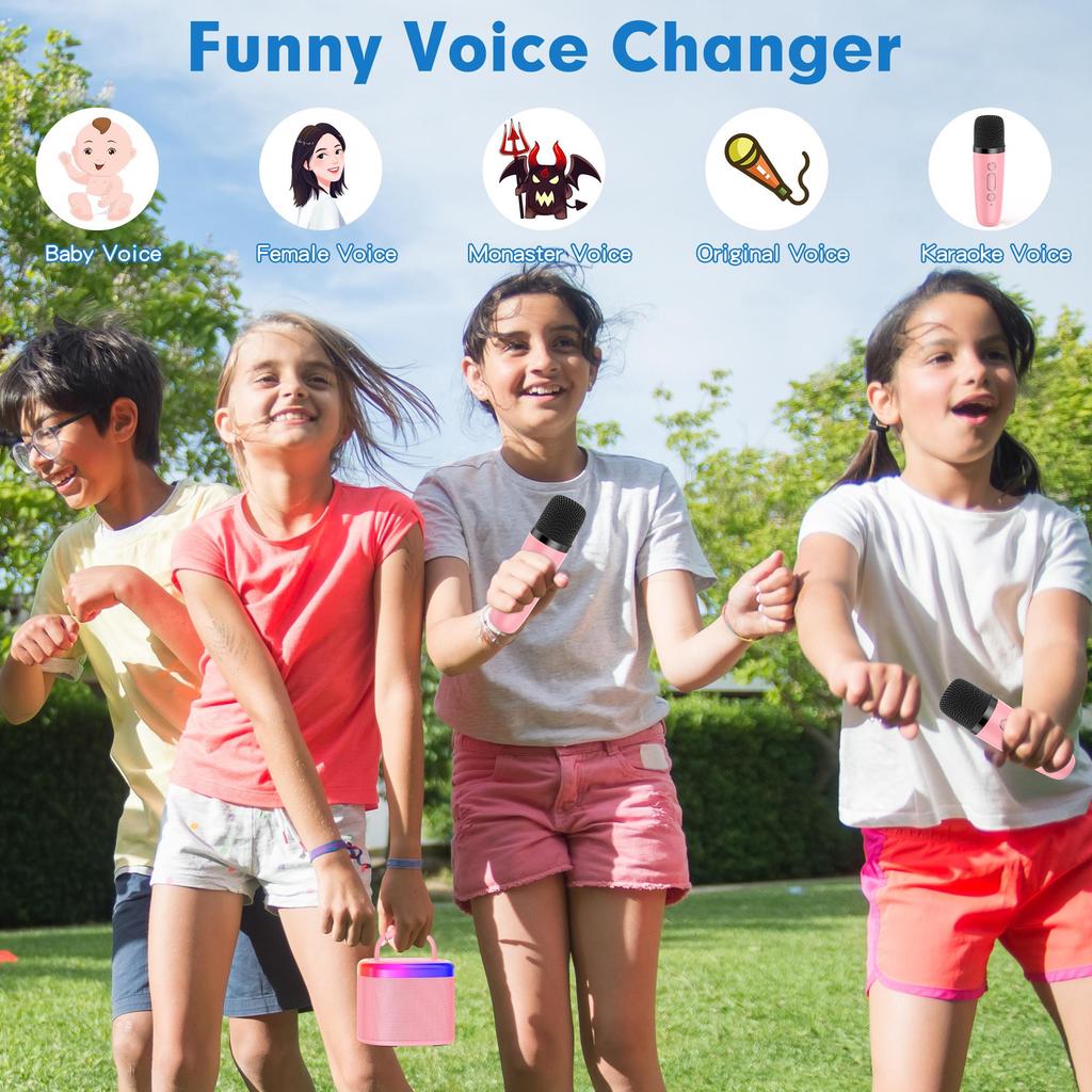 Mini Karaoke Machine voor Kinderen, Draagbare Bluetooth Karaoke Speaker Ongevoede Kasten met 1 Draadloze Microfoons en Feestverlichting voor Volwassenen(Roze)
