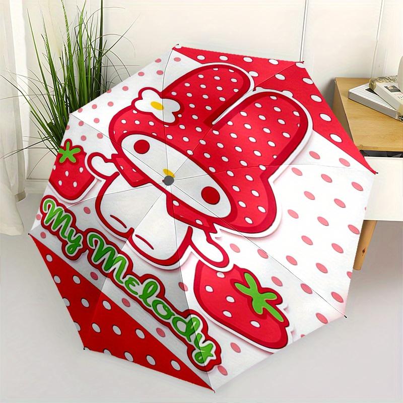

My Melody,Strawberry Automatic Folding Umbrella Simple 8 Rib Design, Bright Cartoon Pattern, Durable Iron Frame, Suitable For Travel, Outdoo