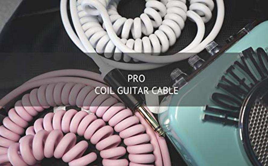 Aestivate Guitar Coiled Cable, Bass Shielded, Curled Cord with 6.35mm Stereo Plug, 5m (White)