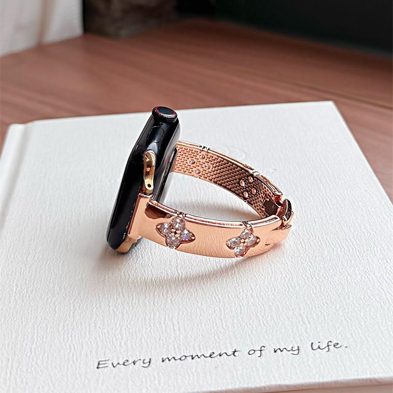 Compatible with Apple Watch Series 11, Huawei GT6, and Xiaomi 9 Pro: Diamond Four-Leaf Copper Chain Band iWatch1098E