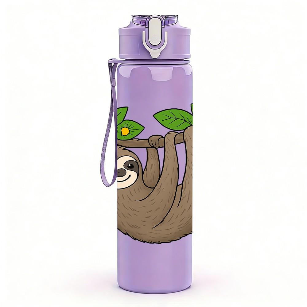 1PC Flower Sloth Hanging Branch 750ml Color Plastic Sports Water Bottle Leakproof Flip Straw Lid Suitable for Sports Office Home Use