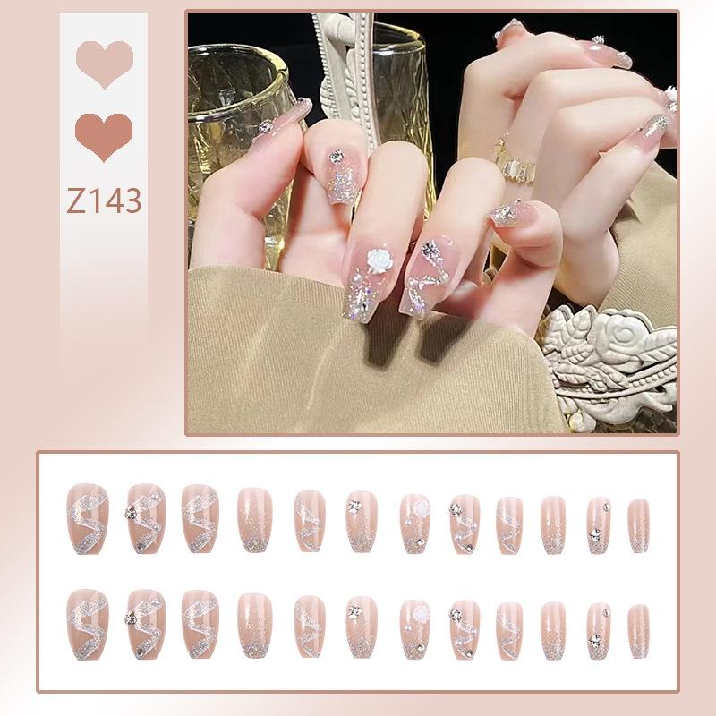 Press On Acrylic Fake Nails Set with Glue High Quality Handmade Nail Extension French Tips Woman False Short Nails Press Ons