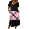 Women's Fashionable Retro Printed Round Neck Short Sleeved Button Neck Mid Length Casual Dress