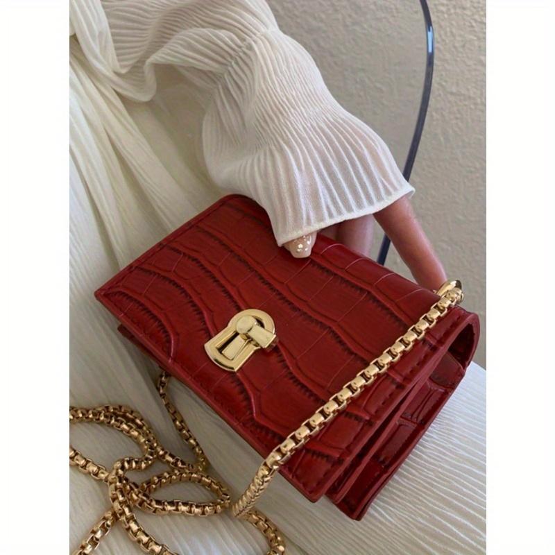 Mini Crocodile Embossed Turn-lock Square Bag