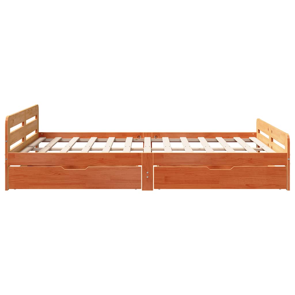 Solid Wood Bed Without Mattress Wax Brown 140x200 Cm Pine Wood