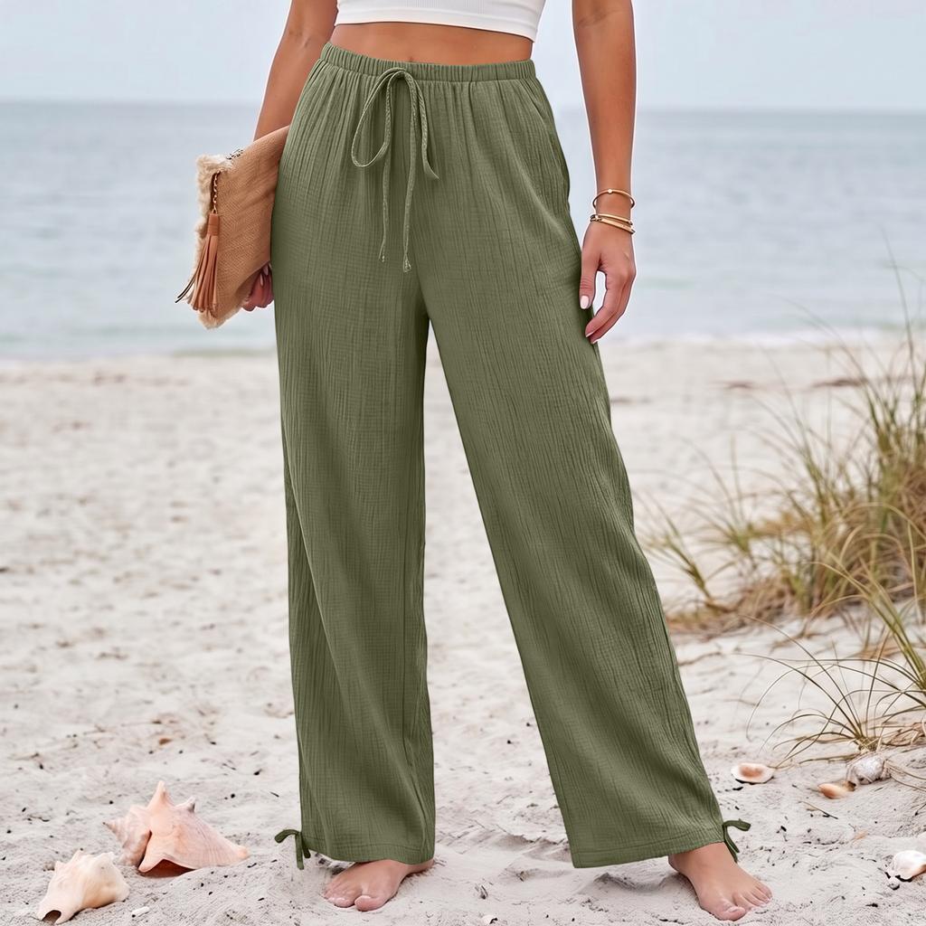 Women's Loose-fitting, -color, Straight-leg Casual Pants With Drawstring And Pockets.
