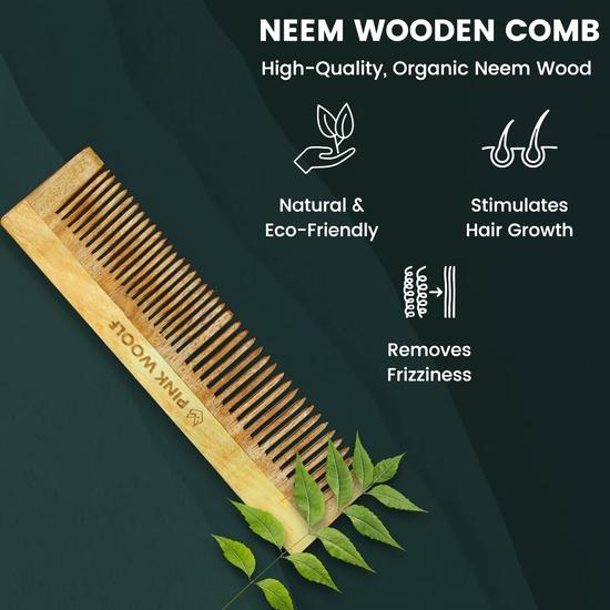 Rosa Woolf Kacchi Neemholz Kamm für Frauen, Entwirrt Ihr Haar und Kontrolliert Frizz, Antibakterieller Haarstyling-Kamm mit Feinen