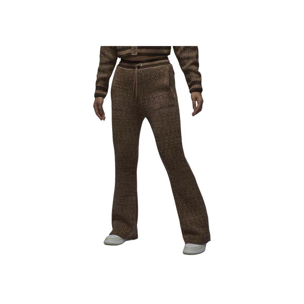 Jordan Air Color Block Slim Fit Comfortable Flared Versatile Lace-Up Mid-Rise Knitted Sports Pants Women Bottoms Dark-Brown FZ4202-223