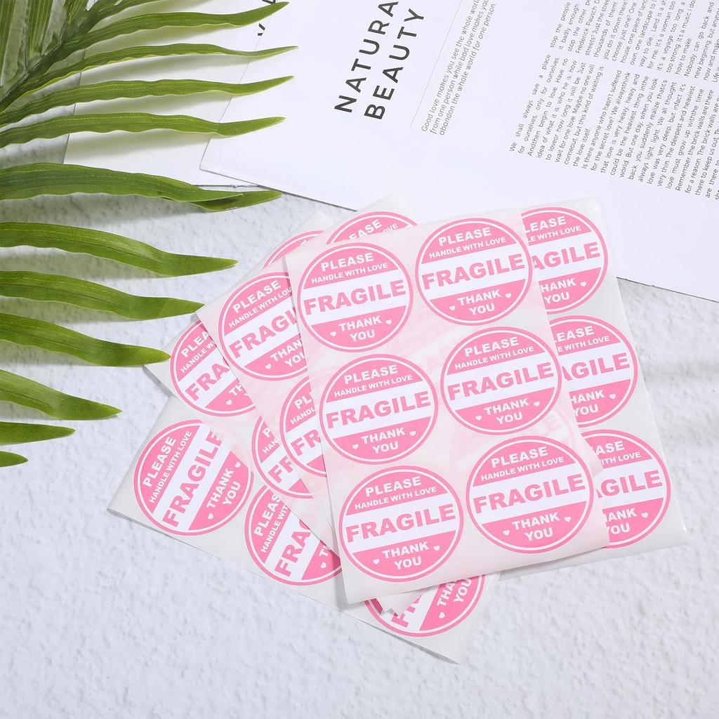 2 inch 300 PCS Fragile Sticker Pink Round Fragile Labels Cute FragileSticker Handle with Care Thank You Label for Shipping Moving Glass Permanent
