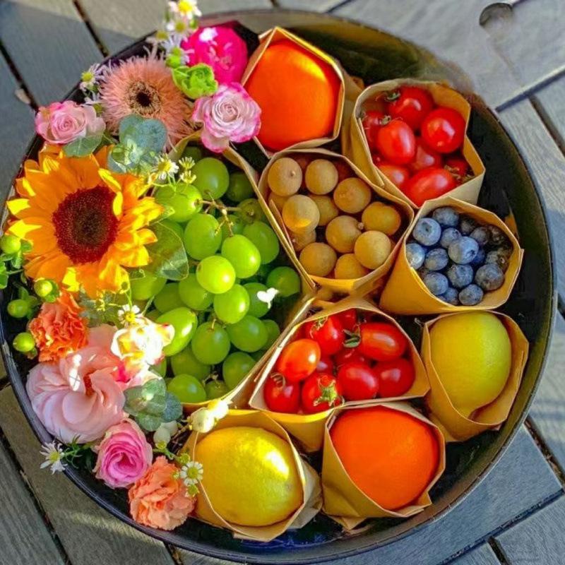 Transparent Handheld Round Flower and Fruit Gift Box Packaging