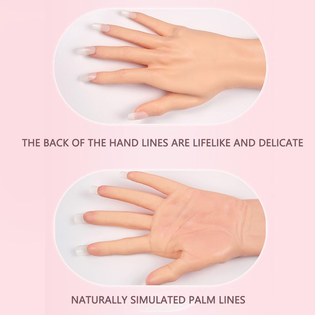 1 Pair Silicone Women Prosthesis Nail Hand Gloves Soft Full Arm Lifelike Skin Nail Hand Gloves for Postoperative Recovery