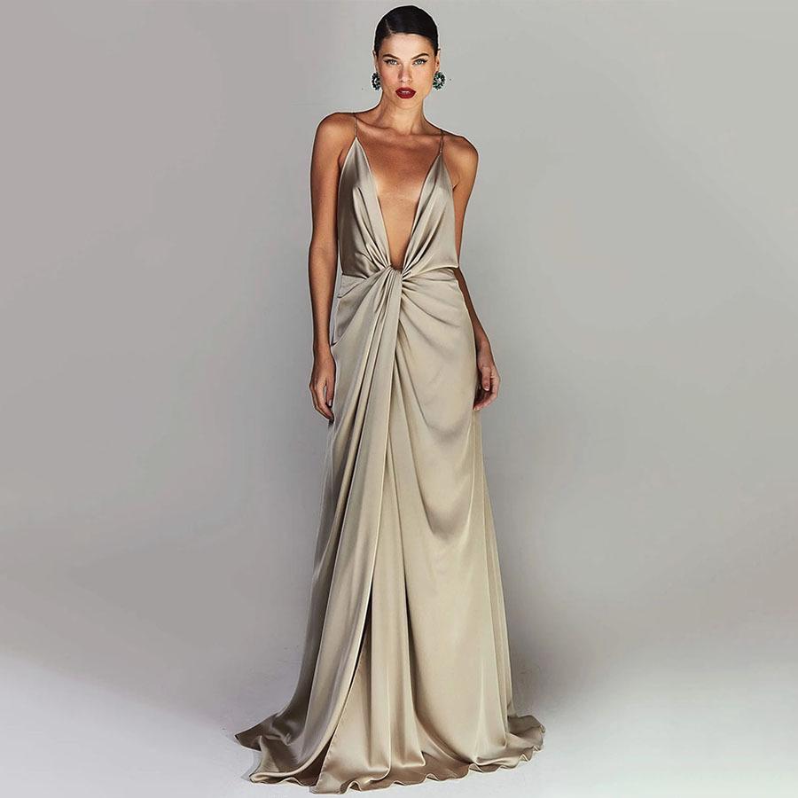 

Сексуальное длинное пляжное платье с V-образным вырезом, подчеркивающее талию, с разрезом для женщин - Европейский и американский стиль L серый