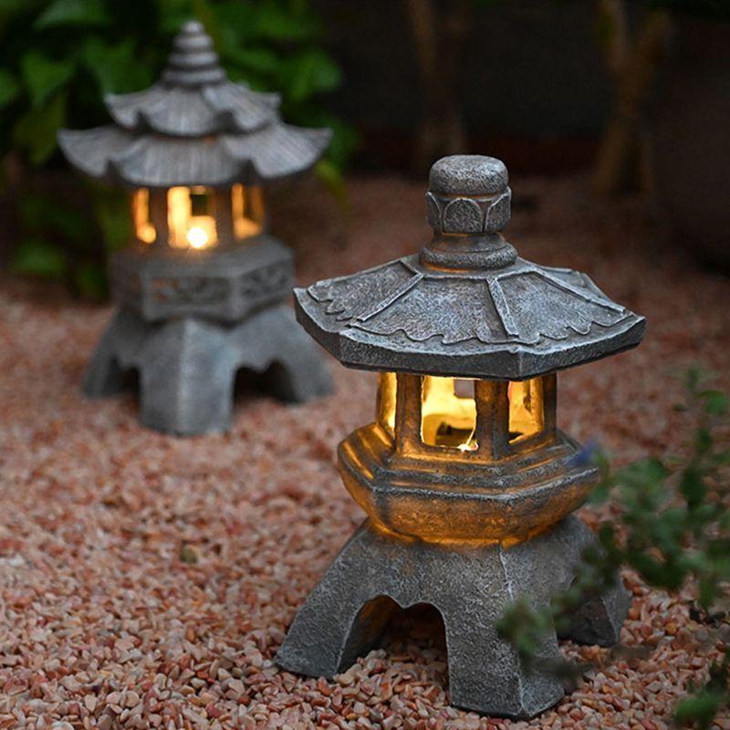 Solární Zenová pagoda lucerna čínská zahradní socha palácové nádvoří dekor eko pryskyřice solární lampa venkovní vnitřní ornament
