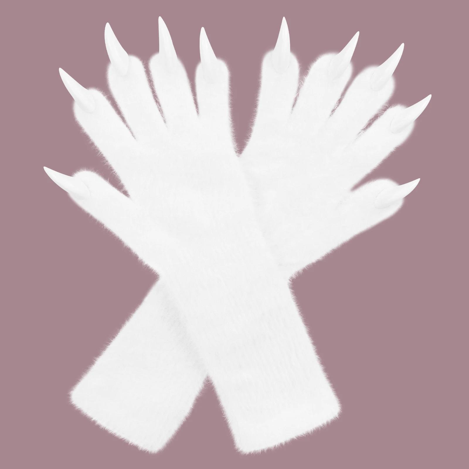 

Full Finger Paws Gloves Long Warm Mittens for Cosplay Themed Events Parties Costume Accessories One Size белый