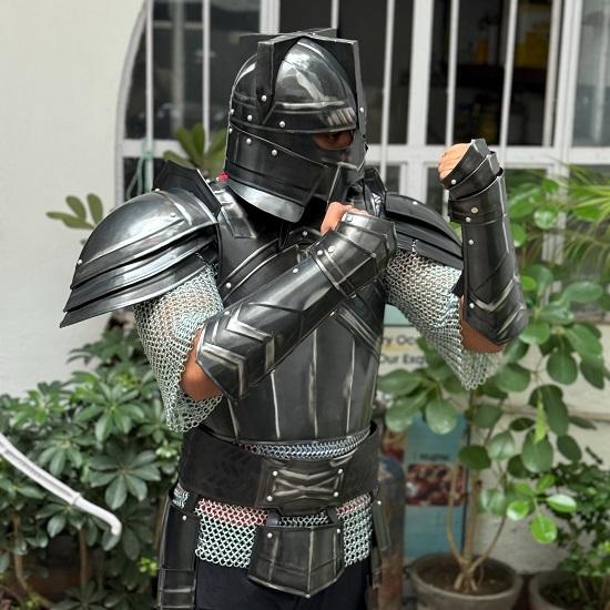Armatura da Battaglia Nera Nanica Indossabile Costume Cosplay da Guerriero di Moria per LARP, Gioco di Ruolo Fantasy Halloween