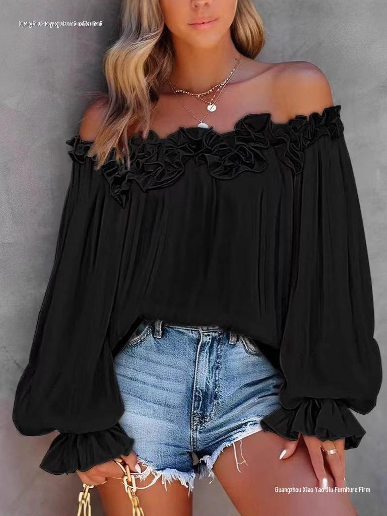 Elegant One-Shoulder Ruffled Long-Sleeve Shirt for Women