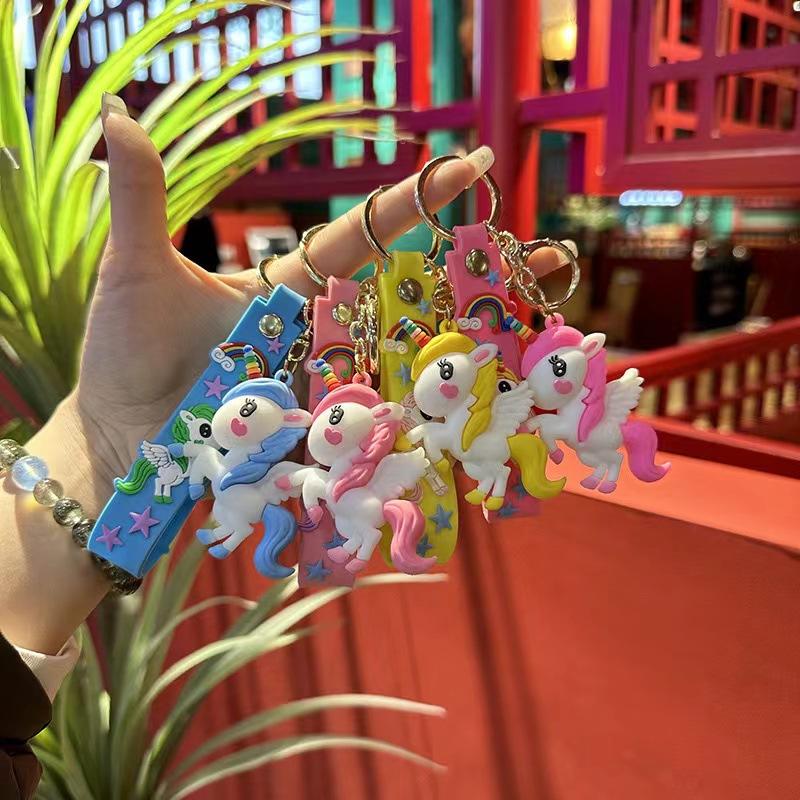 Unicorn Keychain Set with Soft PVC Strap and Metal Ring Durable Decorative Accessory for Bags and Keys Multiple Designs Included