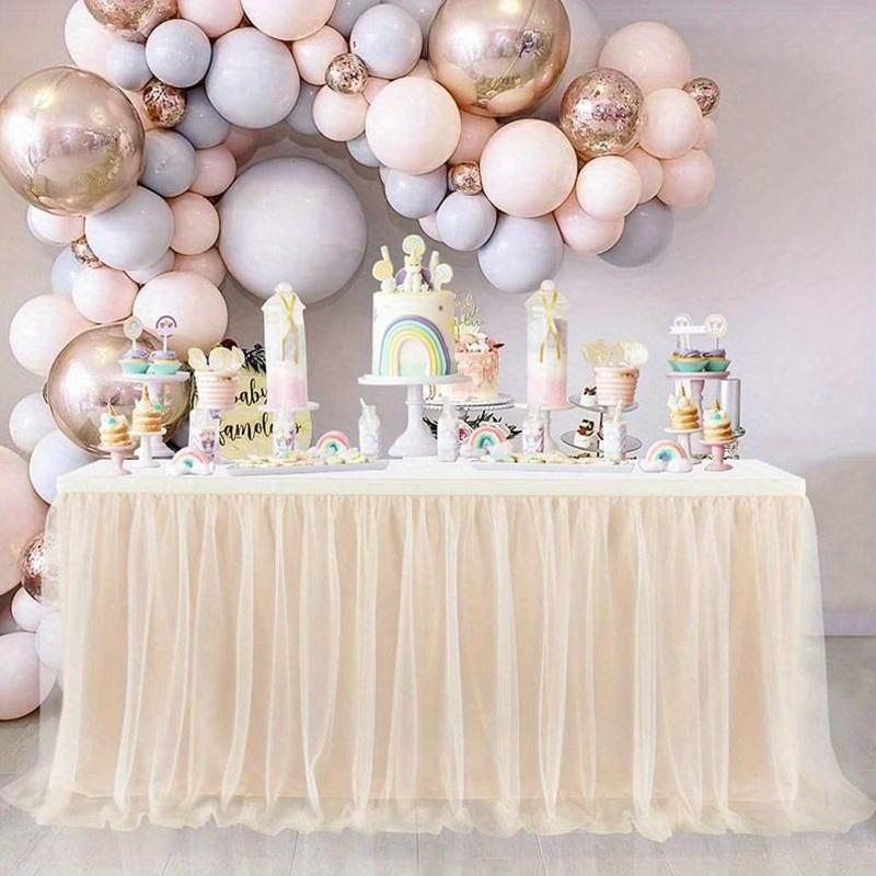 1pc Blush Pink Sheer Ruffle + Lining Table Skirt, Fits Rectangular and Round Tables - Perfect for Birthday Parties, Weddings, Bridal Showers