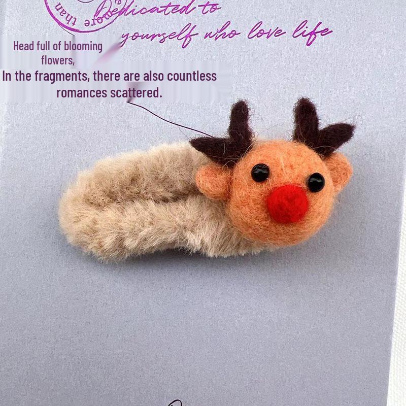 

New Fluffy Reindeer & Mittens Hair Clips - Cute Wool Felt BB Clips for Autumn & Winter