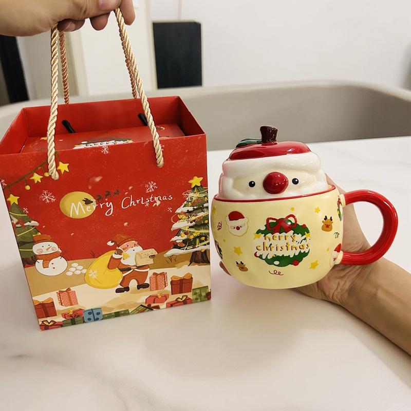 Kreativní vánoční keramický hrnek s jablkem, kávové hrnky s víčkem, hrnek na mléko a vodu, čajový hrnek s přáteli, vánoční dárkový balíček
