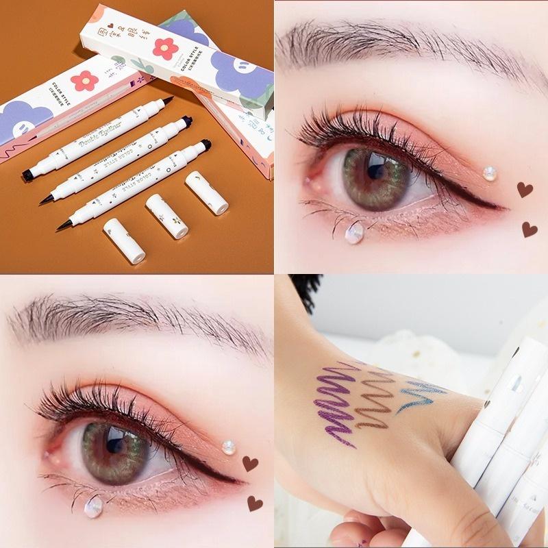 1 Pcs Double Head Color Eyeliner Quick-drying Non-smudge Color Printing Liquid Eyeliner 2 In 1 Eye Makeup Cosmetics HTBE YSXX