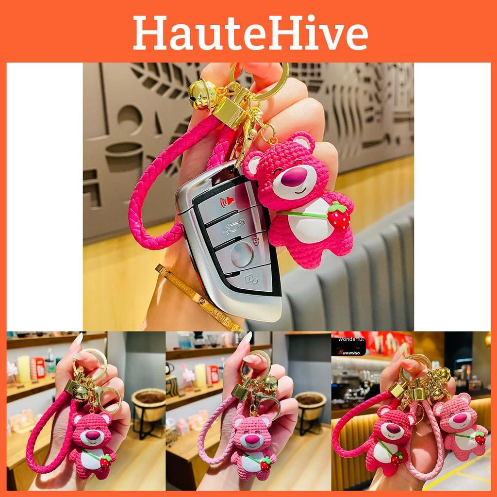 Adorable Resin Strawberry Bear Keychain Cute Cartoon Key Ring Perfect For Bags And Gifts