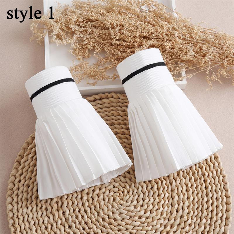 1Pair Detachable Cuffs Pearl Lace Mesh Fake Flared Sleeves Double Layer Pleated Ruched False Cuffs Sweater Blouse Wrist Warmers