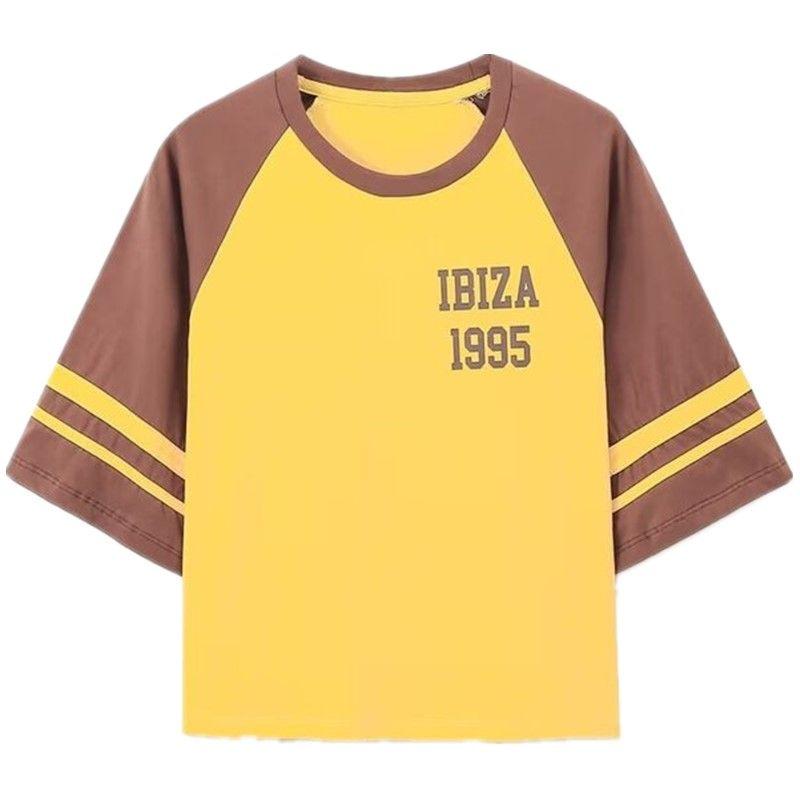 Fashion Style 2024 Autumn New Women's Clothing Easiest for Match Slim Looking Print Short Sleeve Cotton School Team T-shirt 1300815